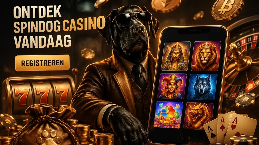 Dashboard met slots, live tafels, crypto logo's